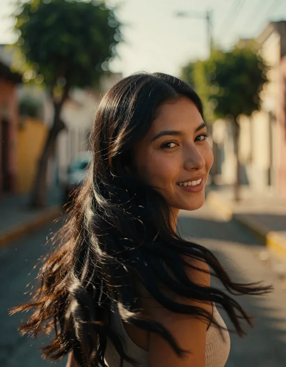 Frame de comercial: retrato de la protagonista de la campaña