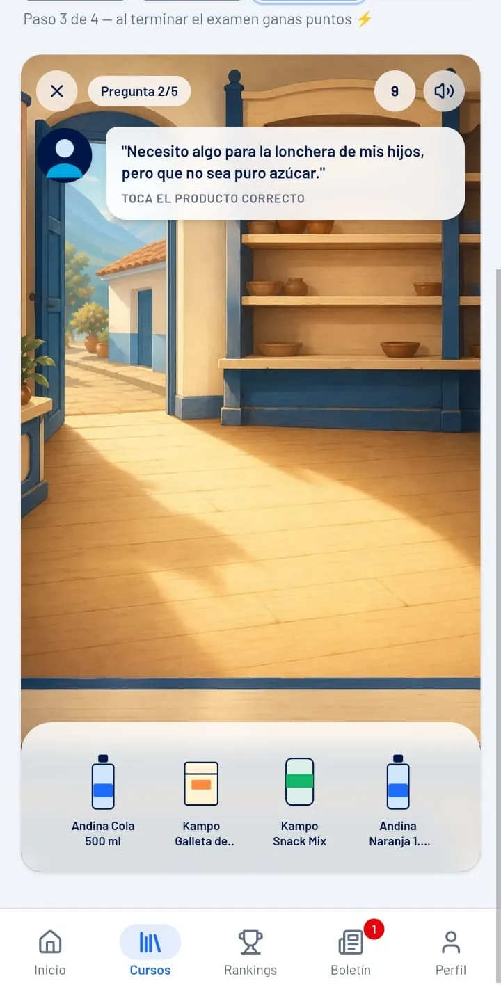 Juego de Kapaz ambientado en una bodega, con preguntas de trivia sobre el portafolio